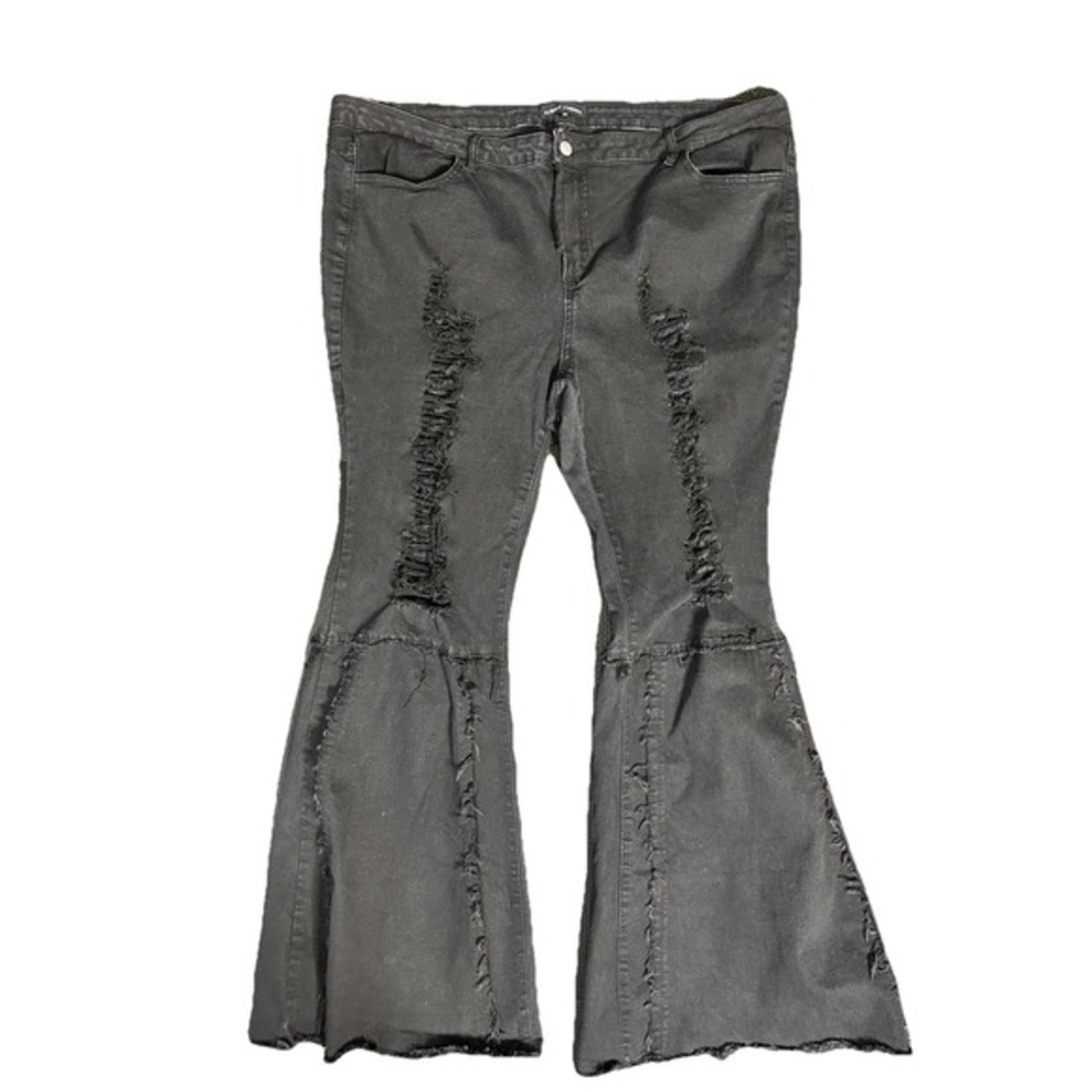 Almost Famous Women Size‎ 24 Black Stretch Denim Distressed Flared Jeans Grunge